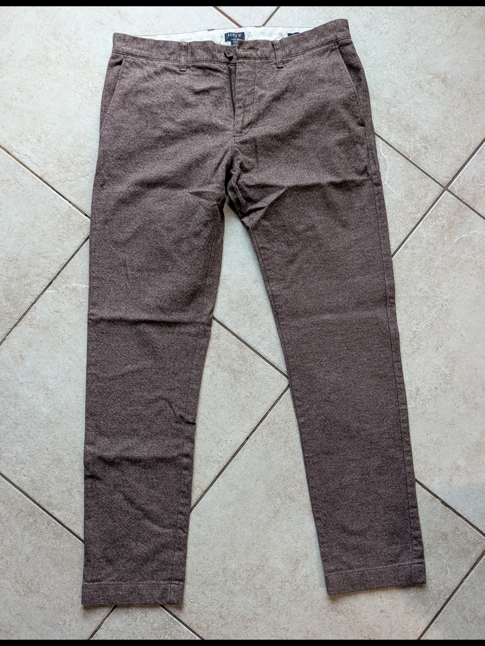 J.Crew Flex Slim Fit Pants Men's W32 L32 Heathered Brown Cotton Stretch